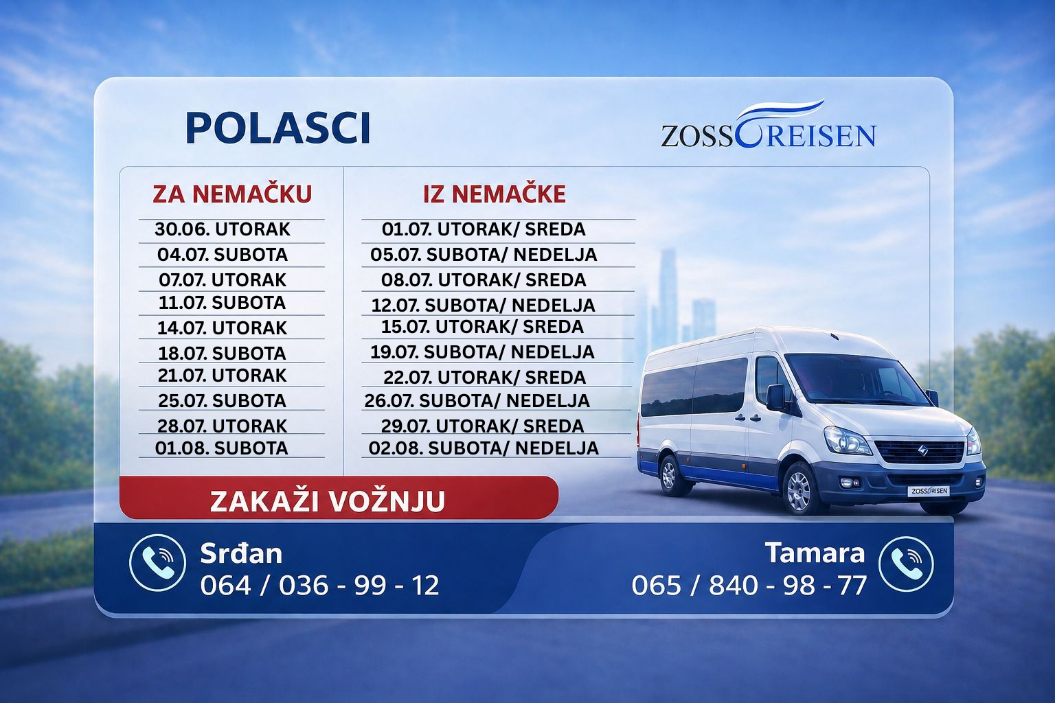 Raspored vožnje za JUL 2026.
