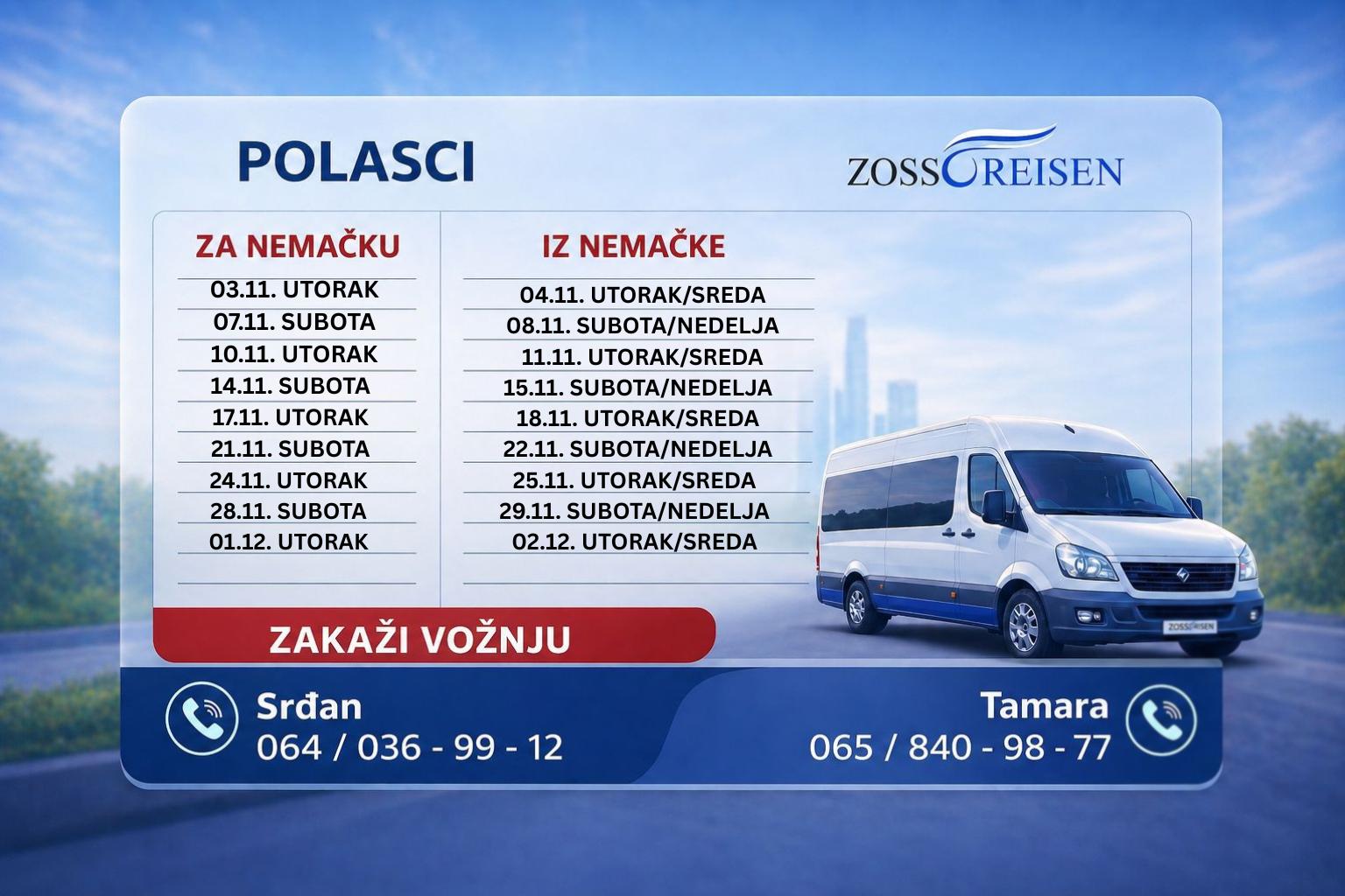 Raspored vožnje za NOVEMBAR 2026.